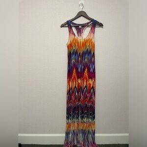 VENUS Orange and Blue Sleeveless Sheath Maxi Dress